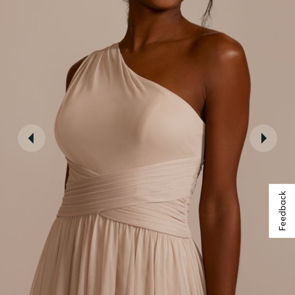Bridesmaid dress color: biscotti David’s bridal